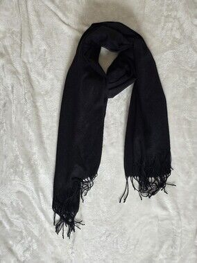 Pashmina Dream Silk Cashmere Blend Scarf Wrap Black Fringed Shawl NWOT